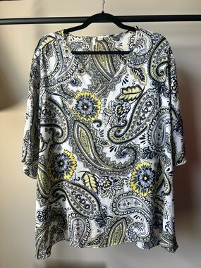 Cato Paisley Blouse 22/24W Plus Size Boho Flowy Top Blue Yellow